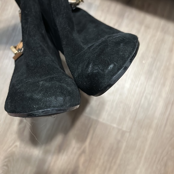 Talbots Black suede heeled ankle boots with leopard print bows on sides. NWT - Picture 7 of 12